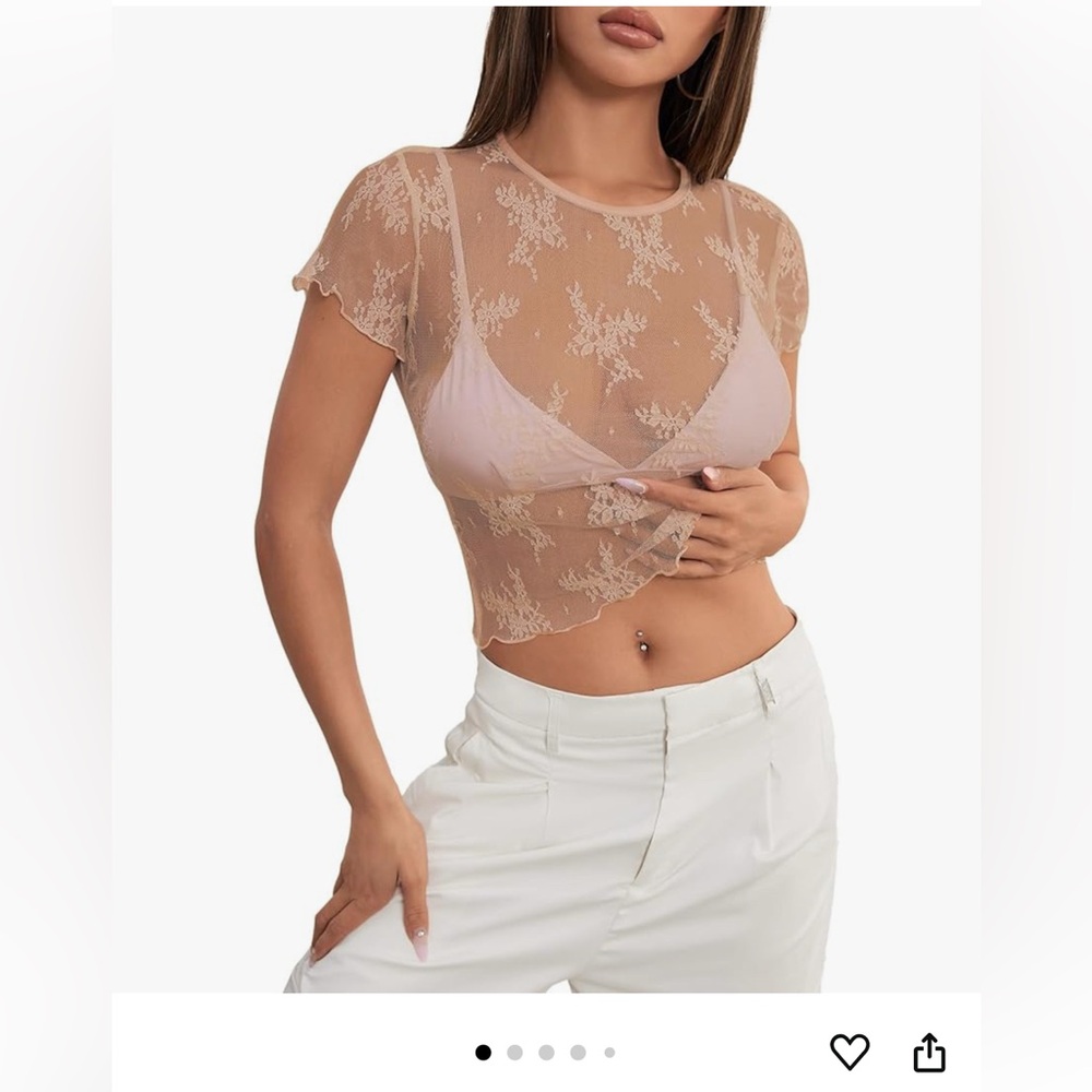 Cream Sheer Short Sleeve Blouse
